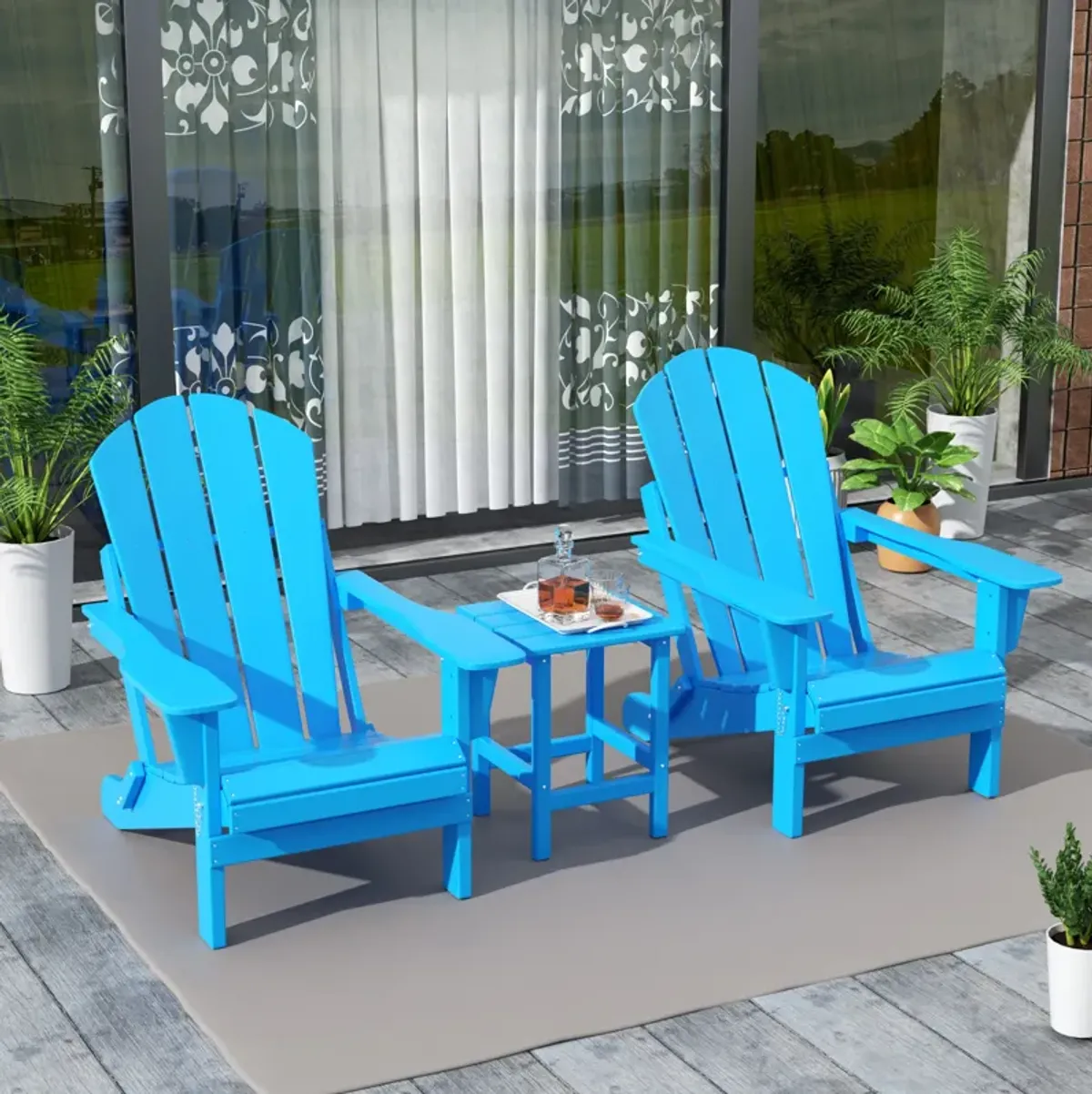 WestinTrends 3-Piece Outdoor Patio Adirondack Chairs with Side Table Set