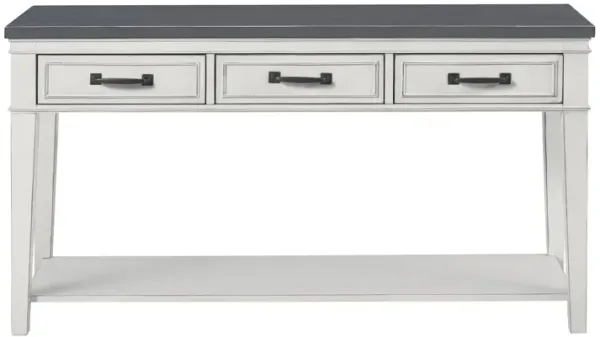 55 Inch 3 Drawer Console Table with Bottom Shelf, White and Gray