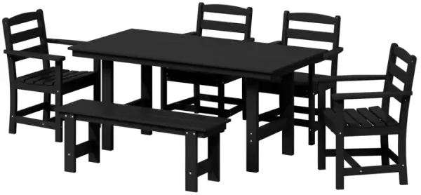 WestinTrends 6-Piece Outdoor HDPE Patio Dining Table Set with Bench
