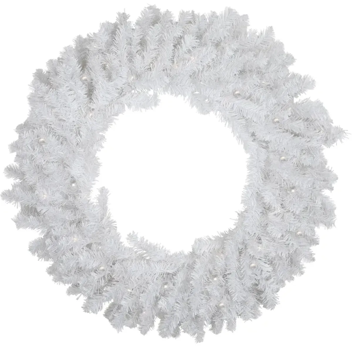 Pre-Lit LED White Canadian Pine Artificial Christmas Wreath  30-Inch  Clear Lights