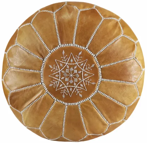 Handmade Moroccan Ottoman, Genuine Leather Pouf