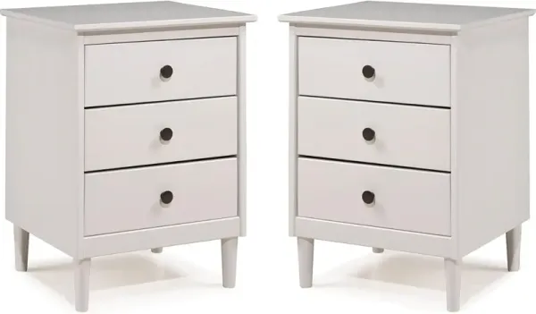 Walker Edison 2 Pack 3 Drawer Solid Wood Nightstands - White