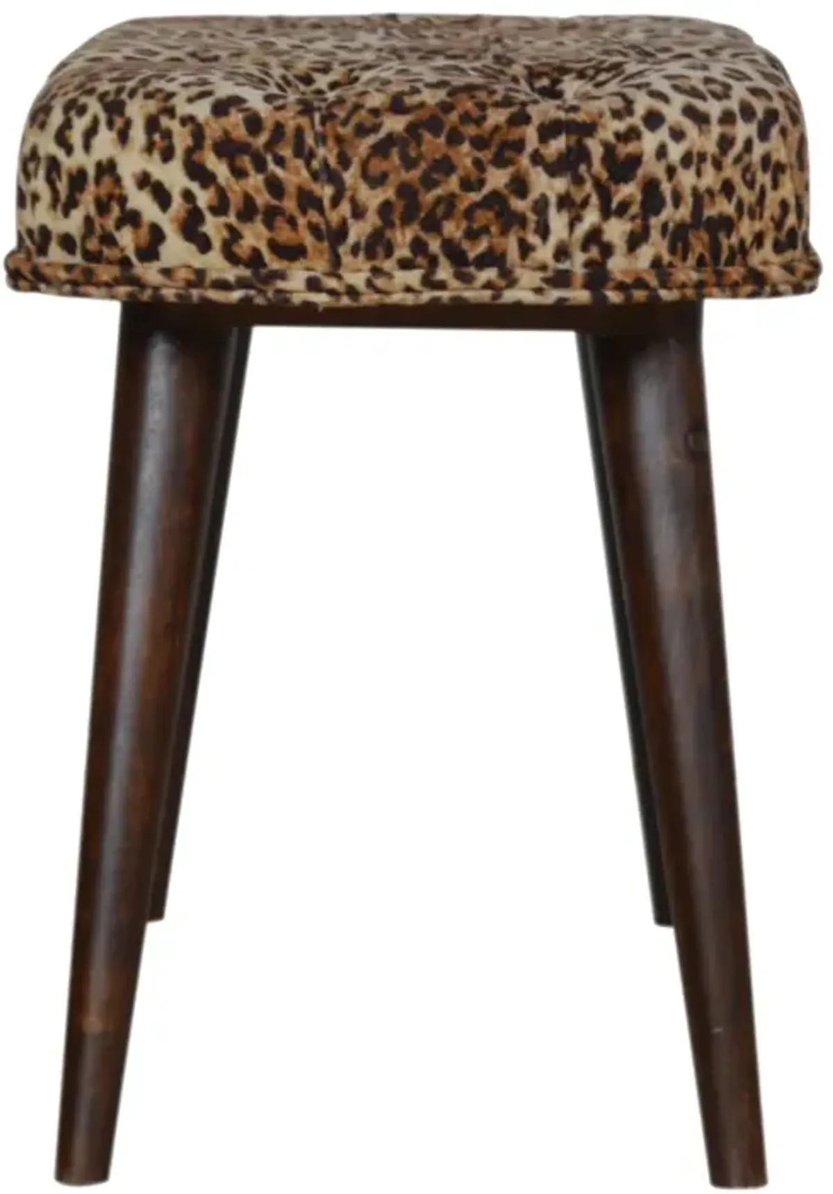 Leopard Upholstery  Print Deep Button Solid Wood  Bench