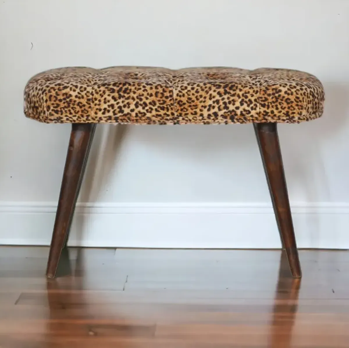 Leopard Upholstery  Print Deep Button Solid Wood  Bench