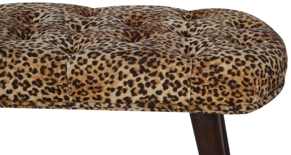 Leopard Upholstery  Print Deep Button Solid Wood  Bench