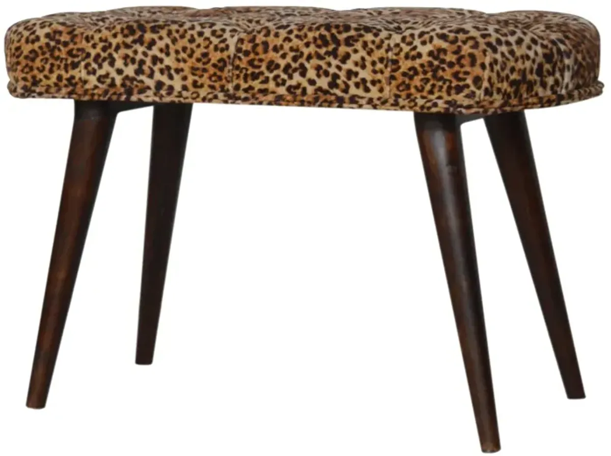 Leopard Upholstery  Print Deep Button Solid Wood  Bench