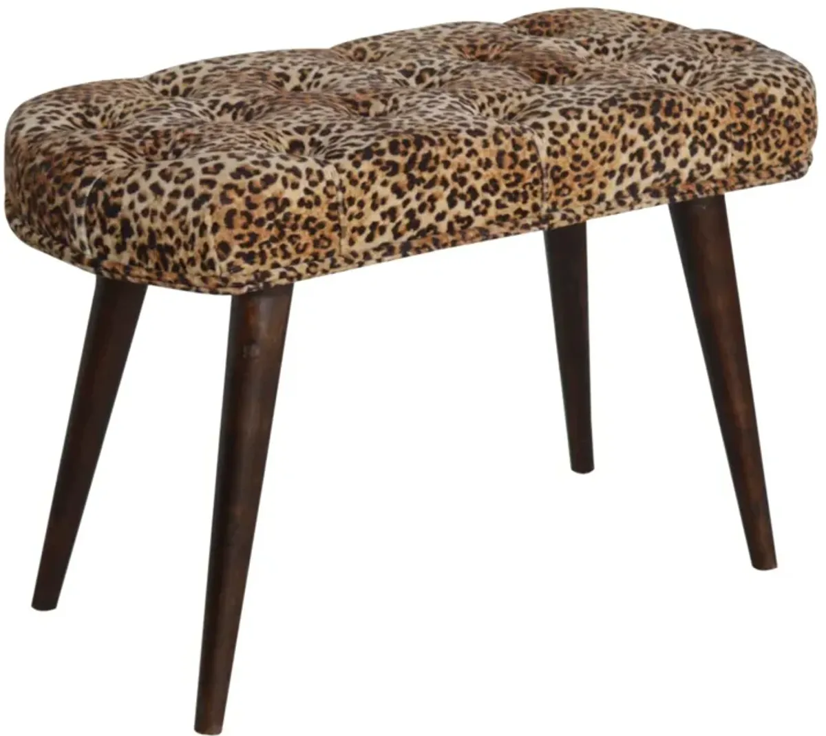 Leopard Upholstery  Print Deep Button Solid Wood  Bench