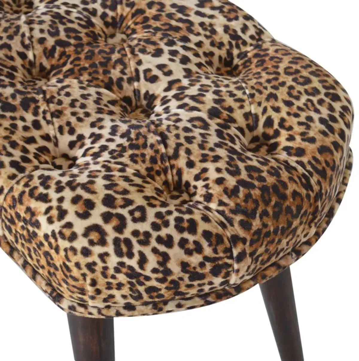 Leopard Upholstery  Print Deep Button Solid Wood  Bench