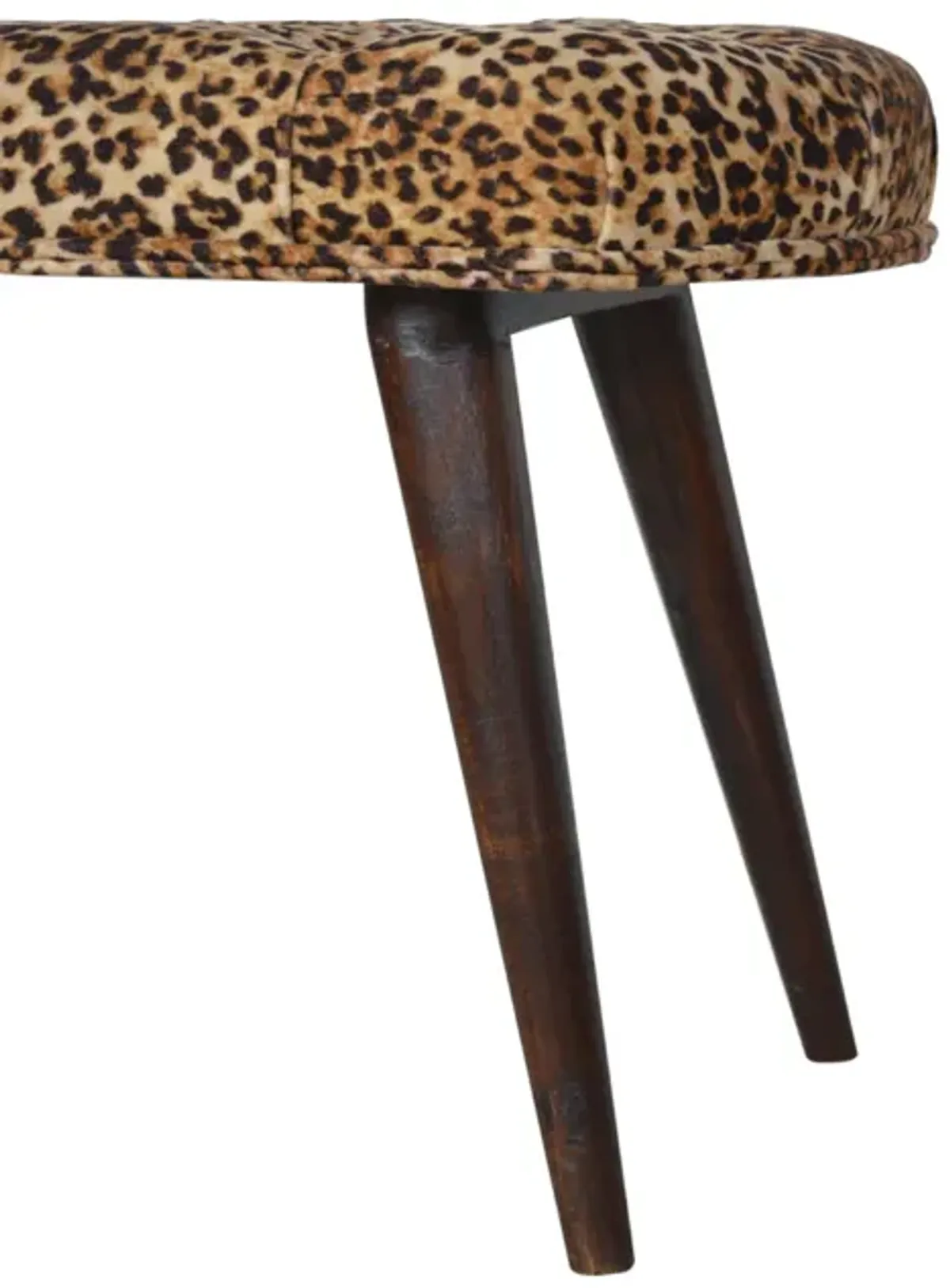 Leopard Upholstery  Print Deep Button Solid Wood  Bench