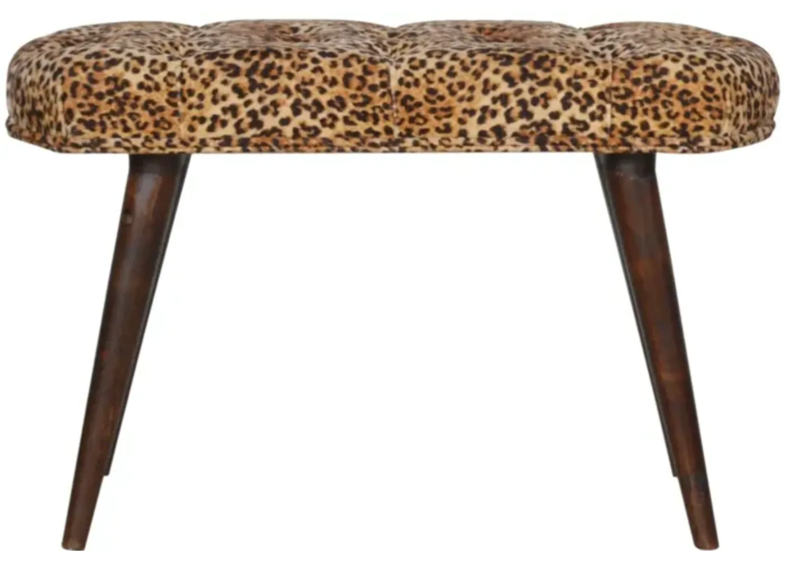 Leopard Upholstery  Print Deep Button Solid Wood  Bench