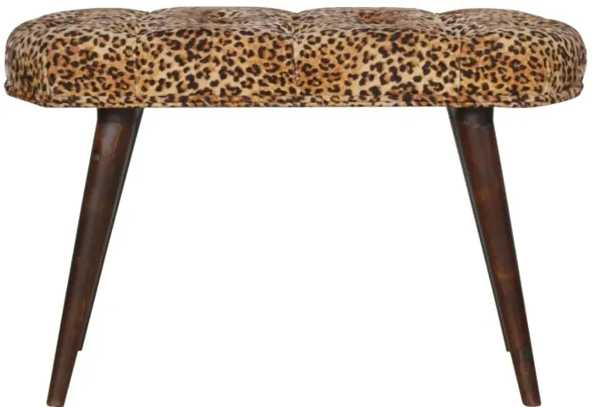 Leopard Upholstery  Print Deep Button Solid Wood  Bench