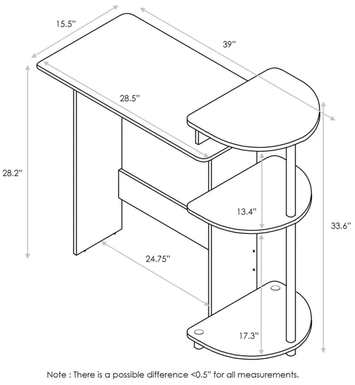 Furinno Furinno Compact Computer Desk with Shelves, Americano/Black, 11181AM/BK