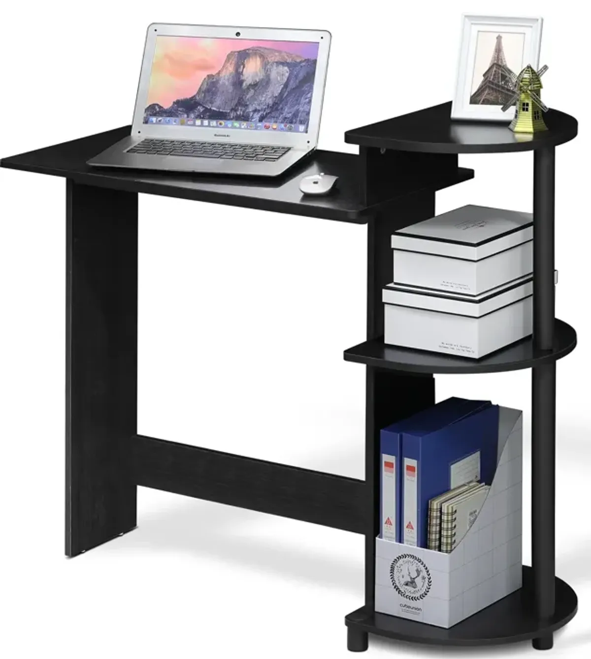 Furinno Furinno Compact Computer Desk with Shelves, Americano/Black, 11181AM/BK