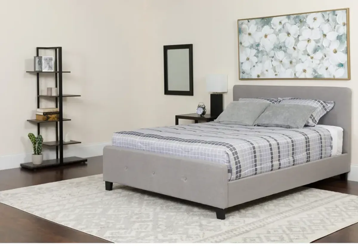 Tribeca Full Size Tufted Upholstered Platform Bed in Light Gray Fabric with Pocket Spring Mattress