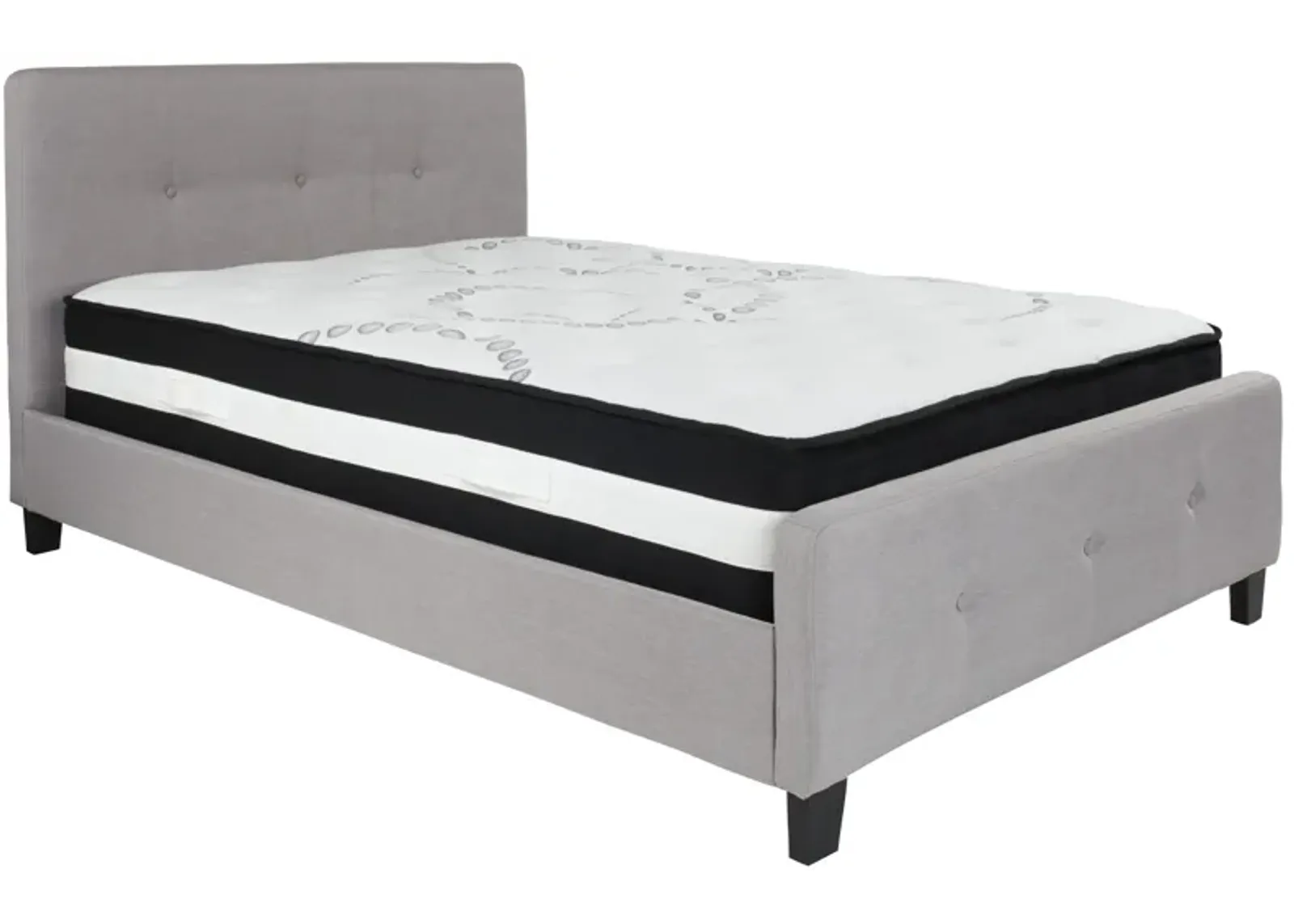 Tribeca Full Size Tufted Upholstered Platform Bed in Light Gray Fabric with Pocket Spring Mattress