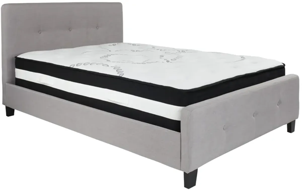 Tribeca Full Size Tufted Upholstered Platform Bed in Light Gray Fabric with Pocket Spring Mattress