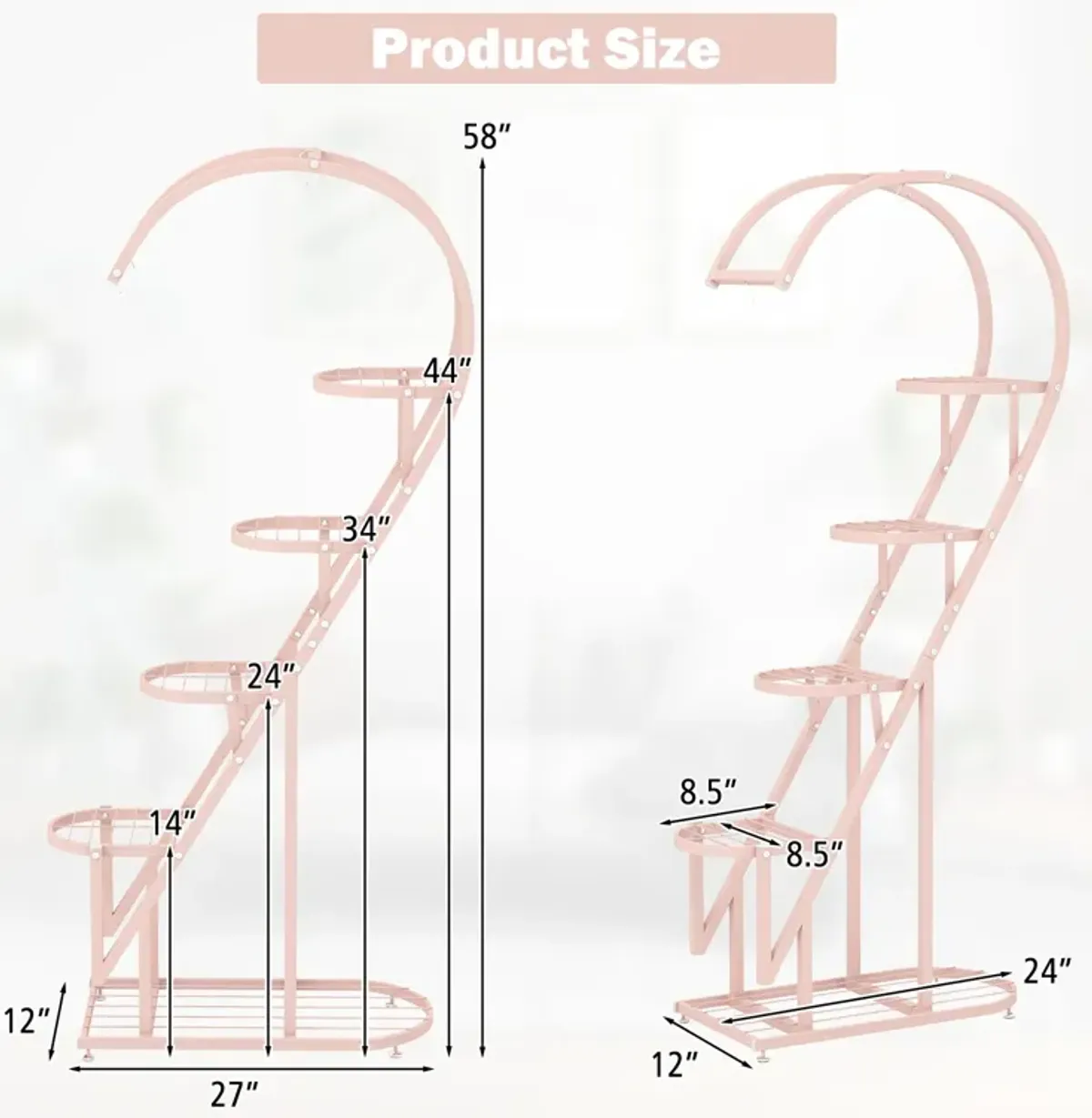 5 Tier Metal Plant Stand with Hanging Hook for Multiple Plants