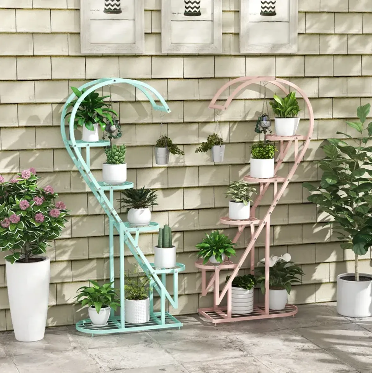 5 Tier Metal Plant Stand with Hanging Hook for Multiple Plants