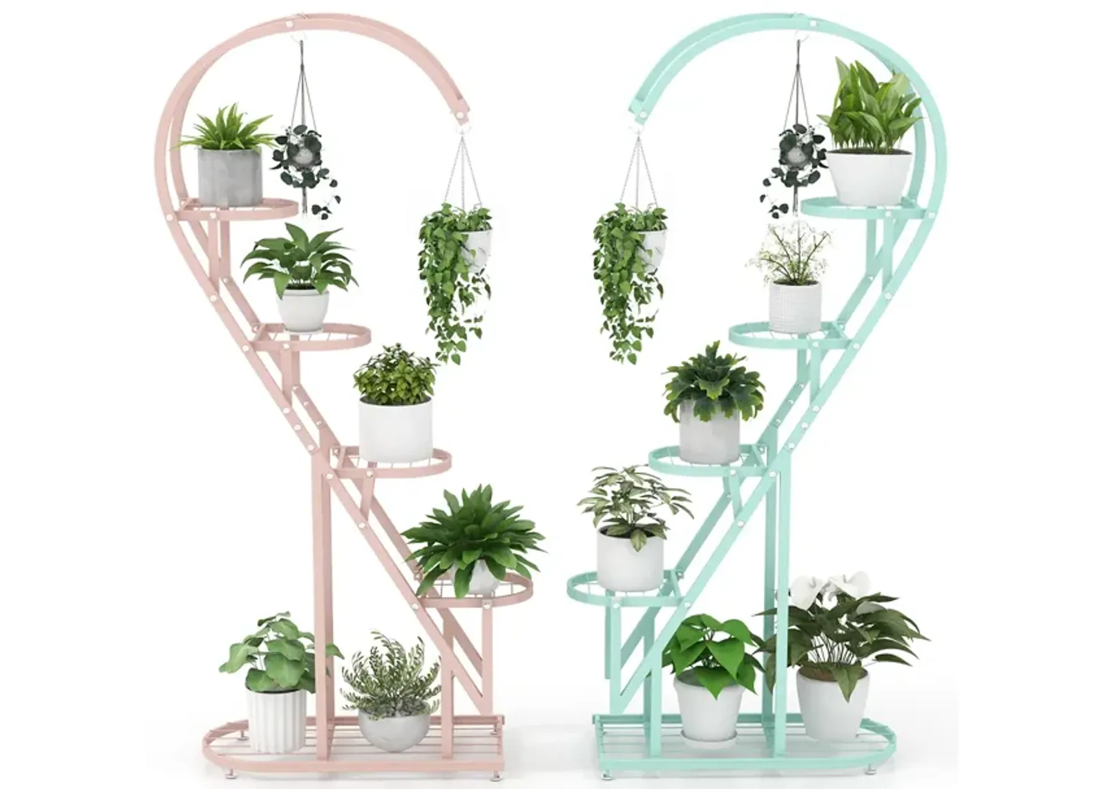 5 Tier Metal Plant Stand with Hanging Hook for Multiple Plants