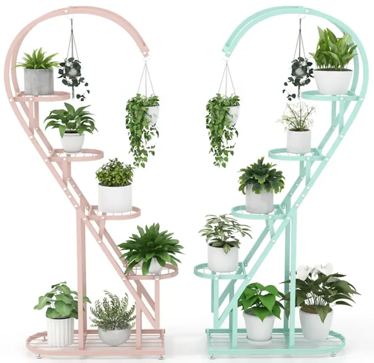 5 Tier Metal Plant Stand with Hanging Hook for Multiple Plants