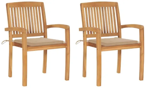 vidaXL Garden Chairs 2 pcs with Beige Cushions Solid Teak Wood