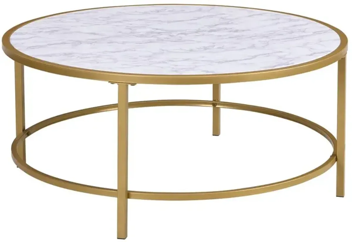 Carolina Living Verazano Faux Marble Top 36 Round Coffee Table - Gold