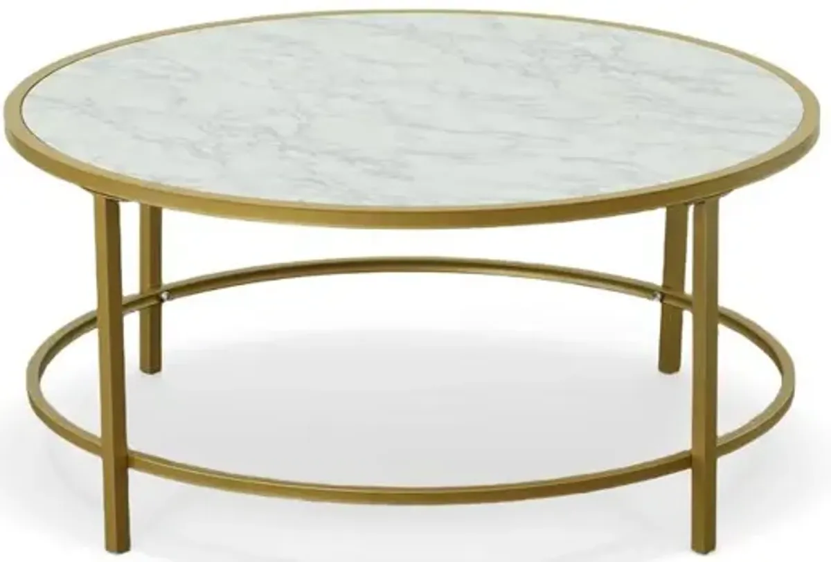 Carolina Living Verazano Faux Marble Top 36 Round Coffee Table - Gold