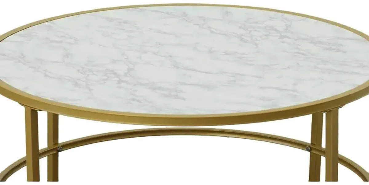 Carolina Living Verazano Faux Marble Top 36 Round Coffee Table - Gold