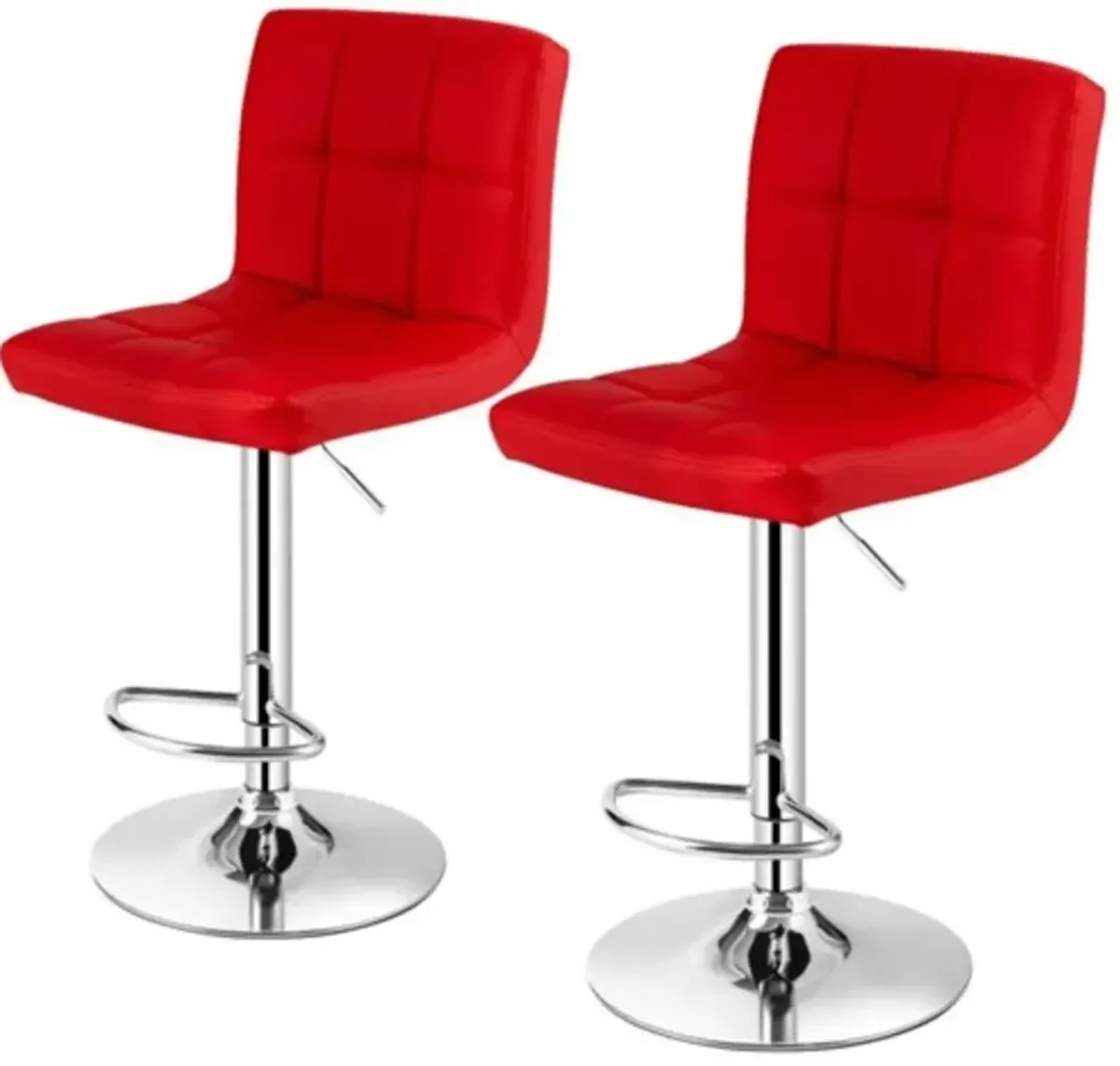 Hivvago Set of 2 Modern Adjustable Height Barstools w/ Comfortable Red PU Leather Seat