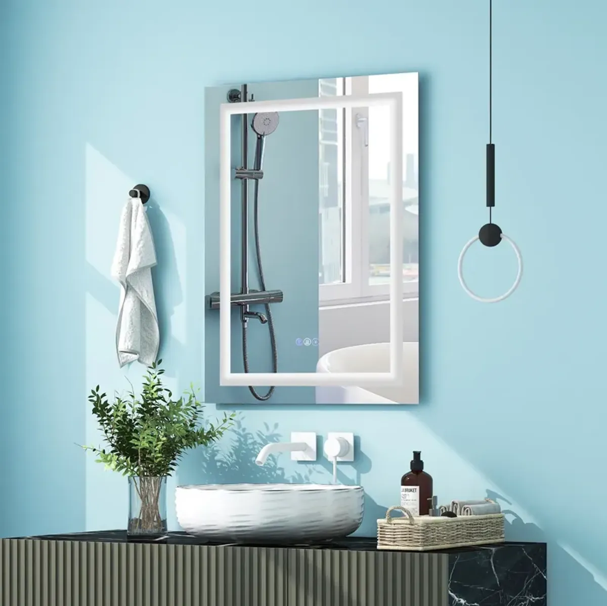 Bathroom Anti-Fog Wall Mirror with Colorful Light