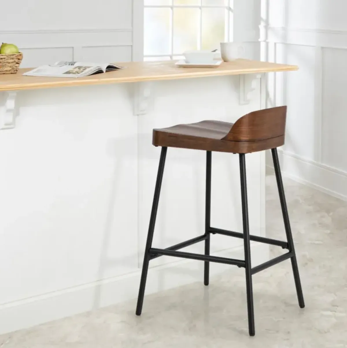 Hivvago Industrial 24.5 Inches Bar Stool with Backrest and Saddle Seat