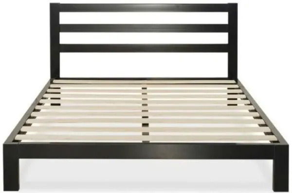 Hivvago Queen Heavy Duty Metal Platform Bed Frame with Headboard and Wood Slats
