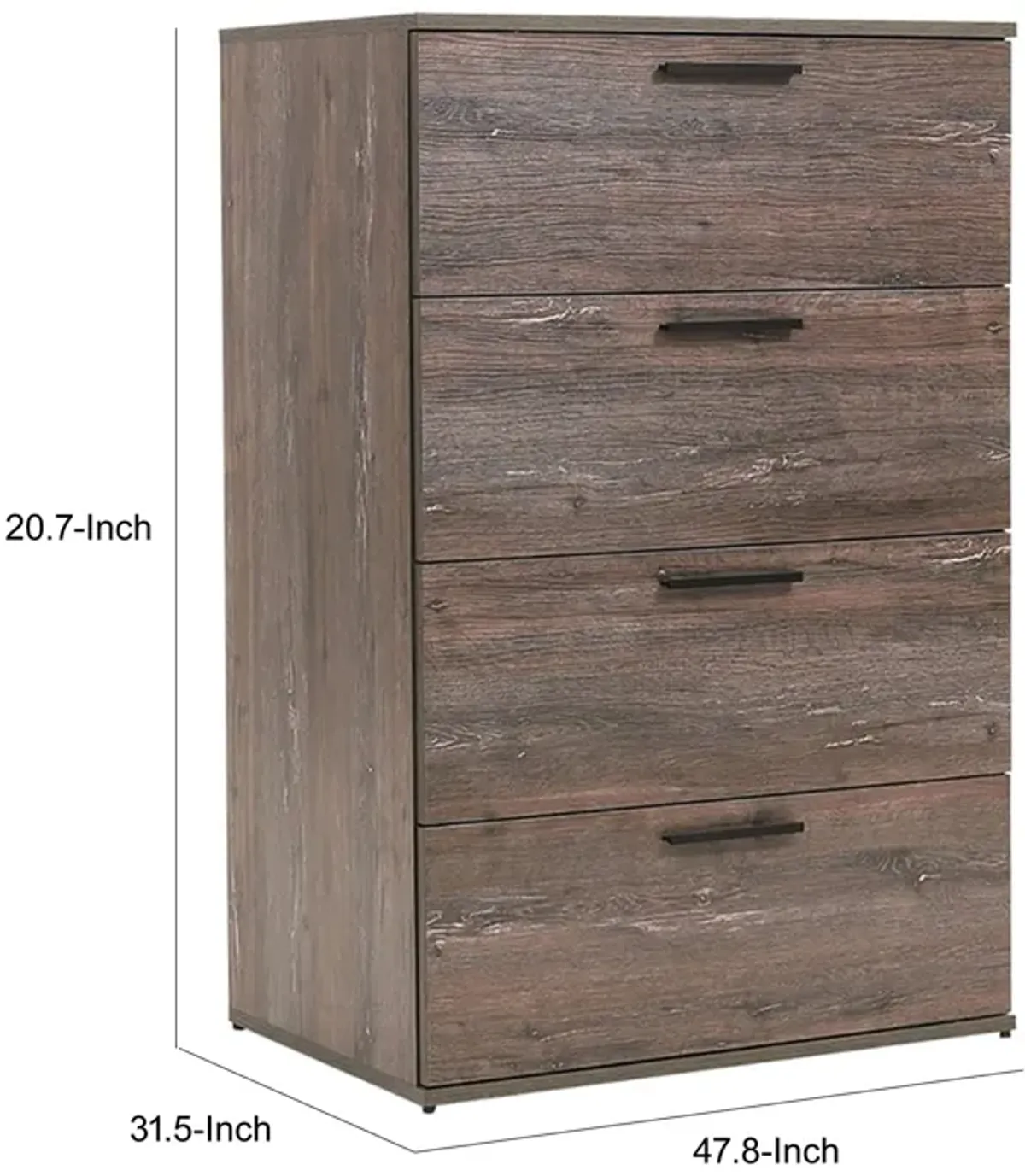 Levy Tall Dresser Chest, 4 Jumbo Drawers, Farmhouse Rustic Gray Wood Finish - Benzara