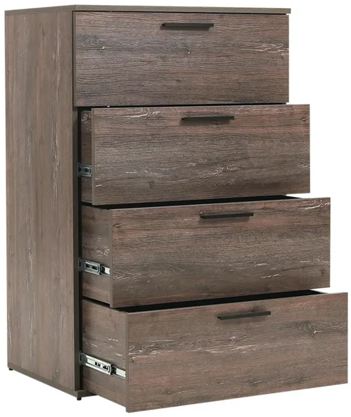 Levy Tall Dresser Chest, 4 Jumbo Drawers, Farmhouse Rustic Gray Wood Finish - Benzara