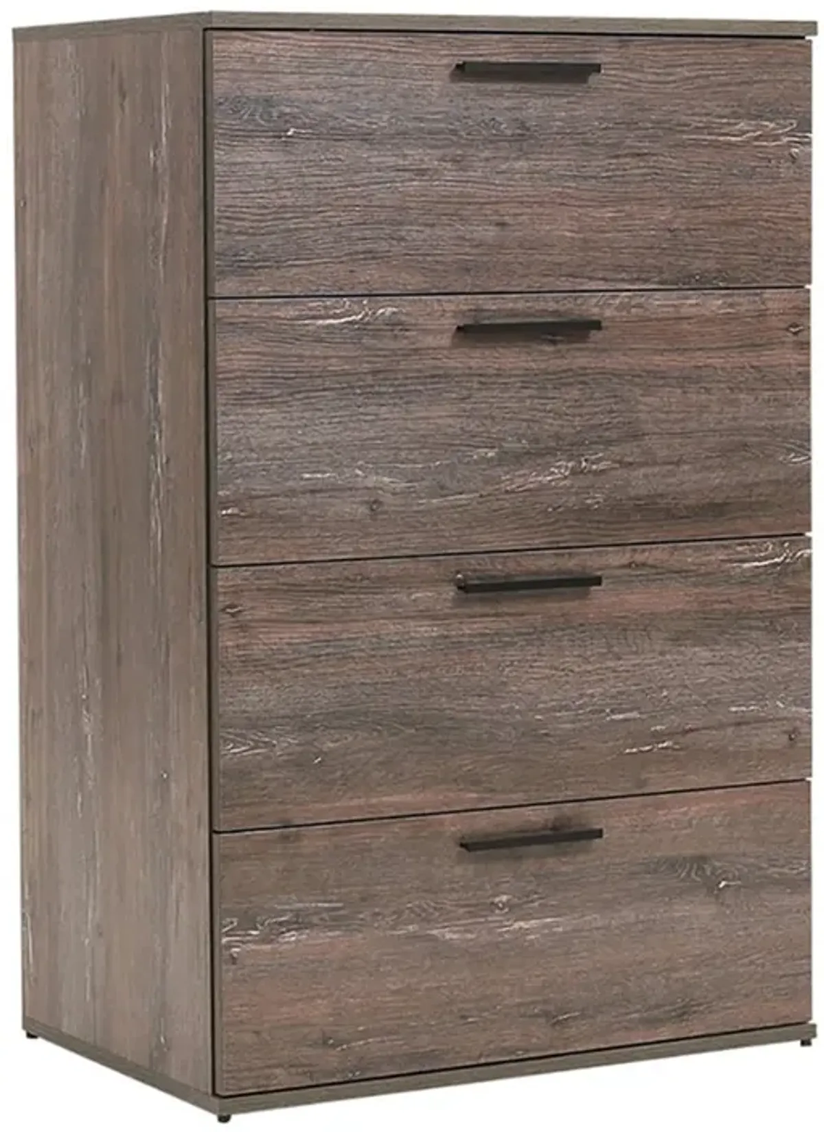 Levy Tall Dresser Chest, 4 Jumbo Drawers, Farmhouse Rustic Gray Wood Finish - Benzara