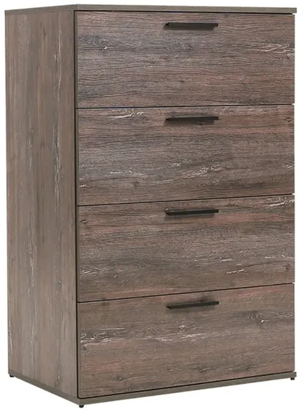 Levy Tall Dresser Chest, 4 Jumbo Drawers, Farmhouse Rustic Gray Wood Finish - Benzara