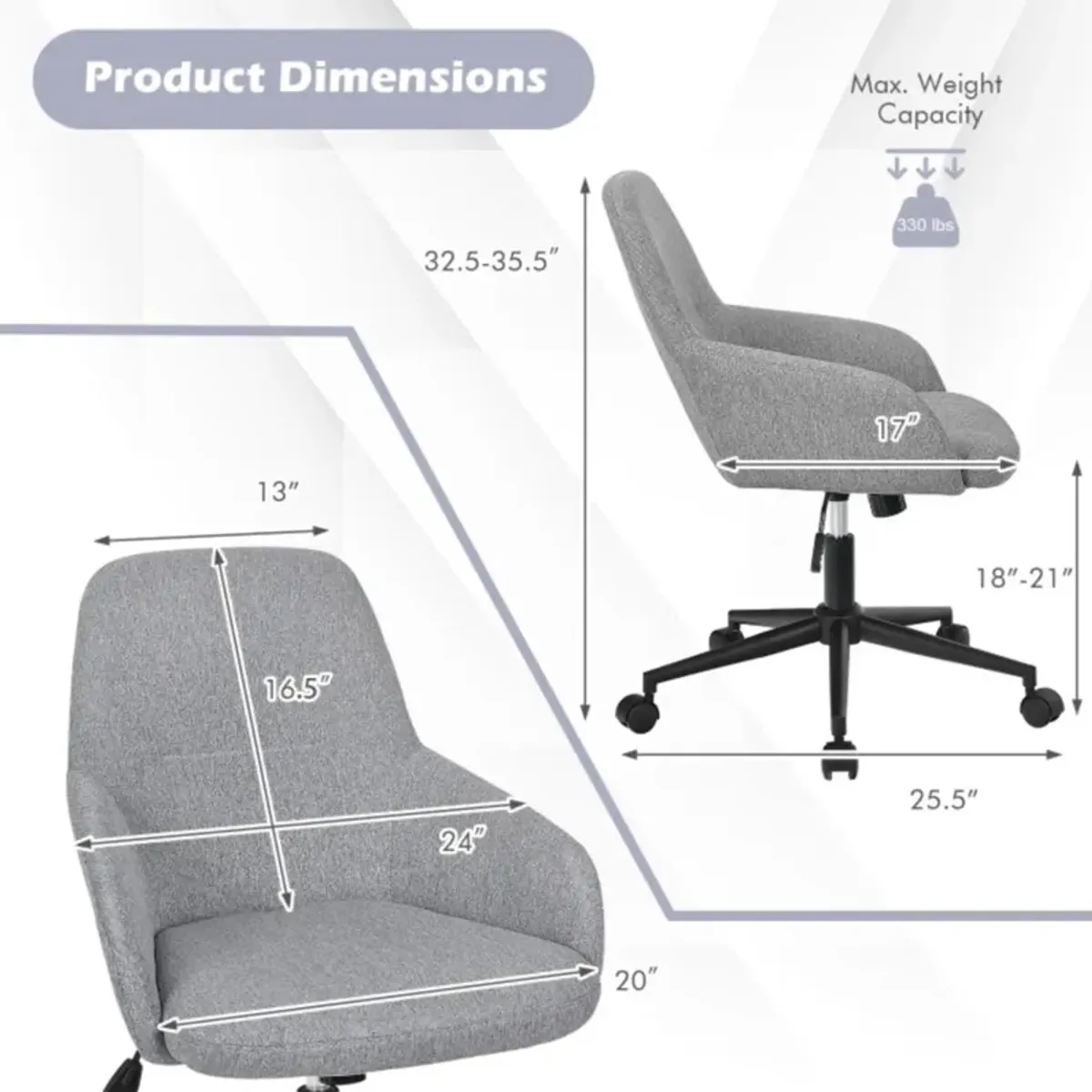 Hivvago Fabric Home Office Chair with Rocking Backres