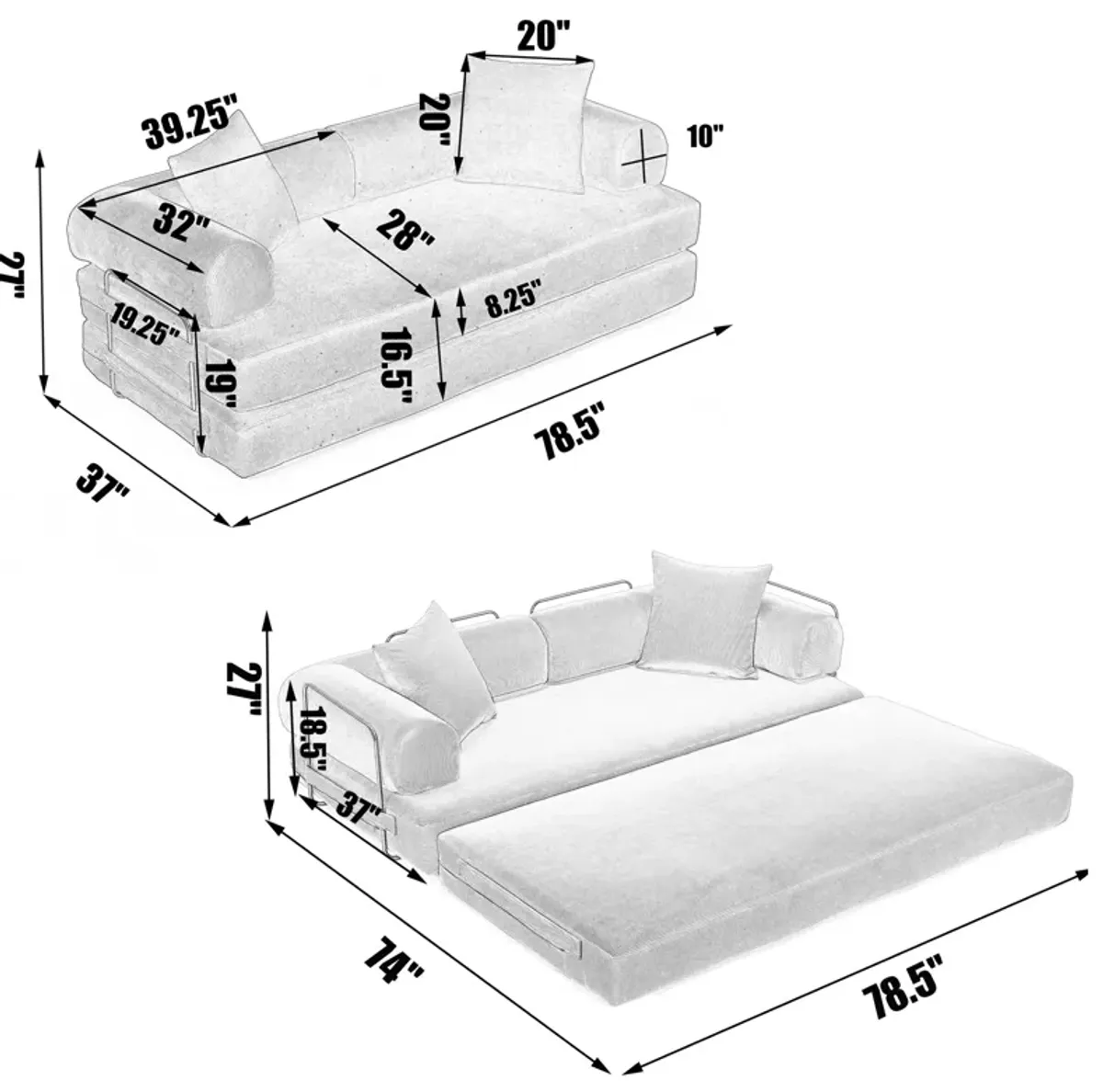 Merax Modern Folding Convertible Sleeper Sofa Bed