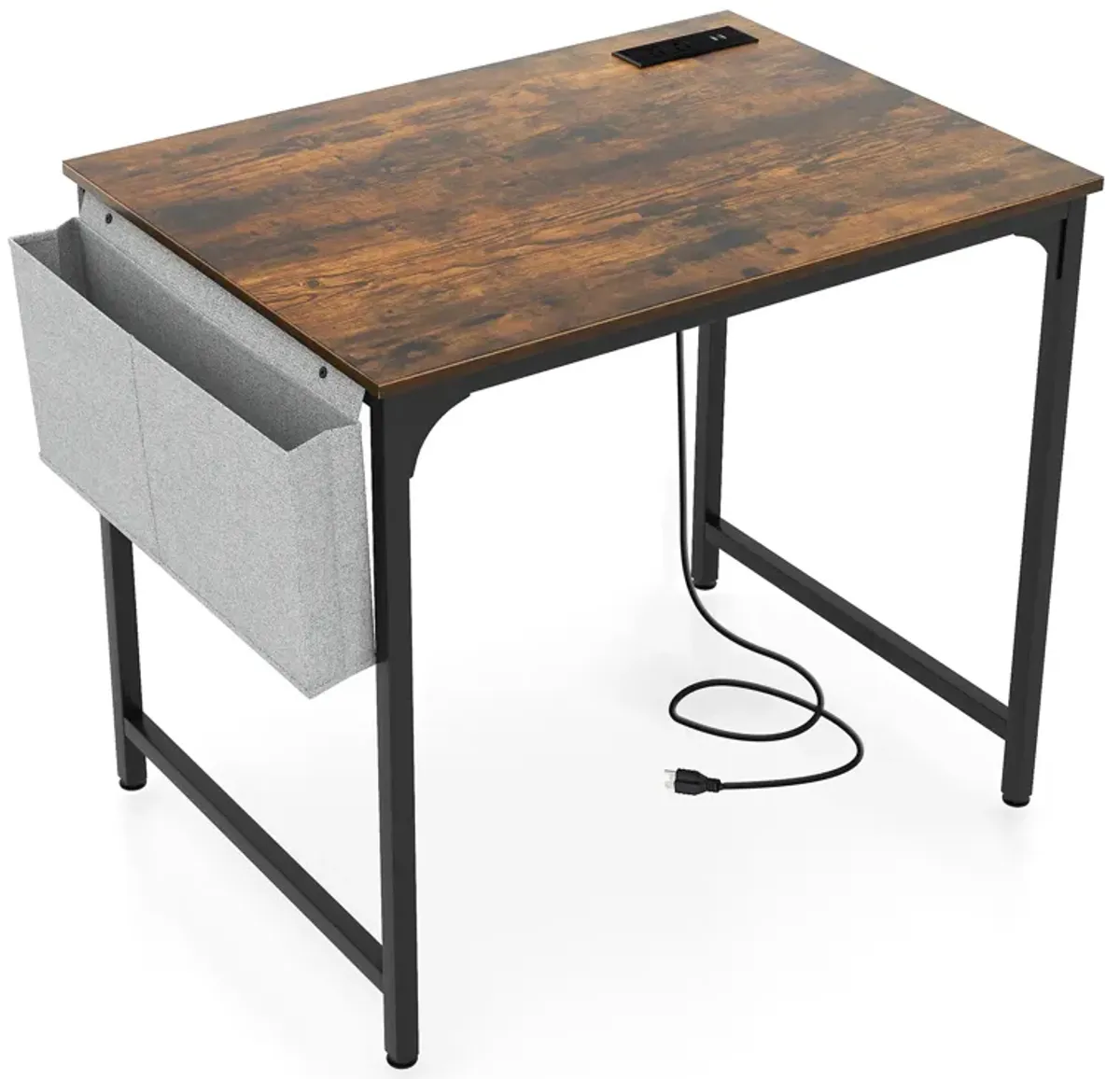 32-Inch Home Office Desk with Charging Station, Storage Bag, and Headphone Hook for Workspace Organization