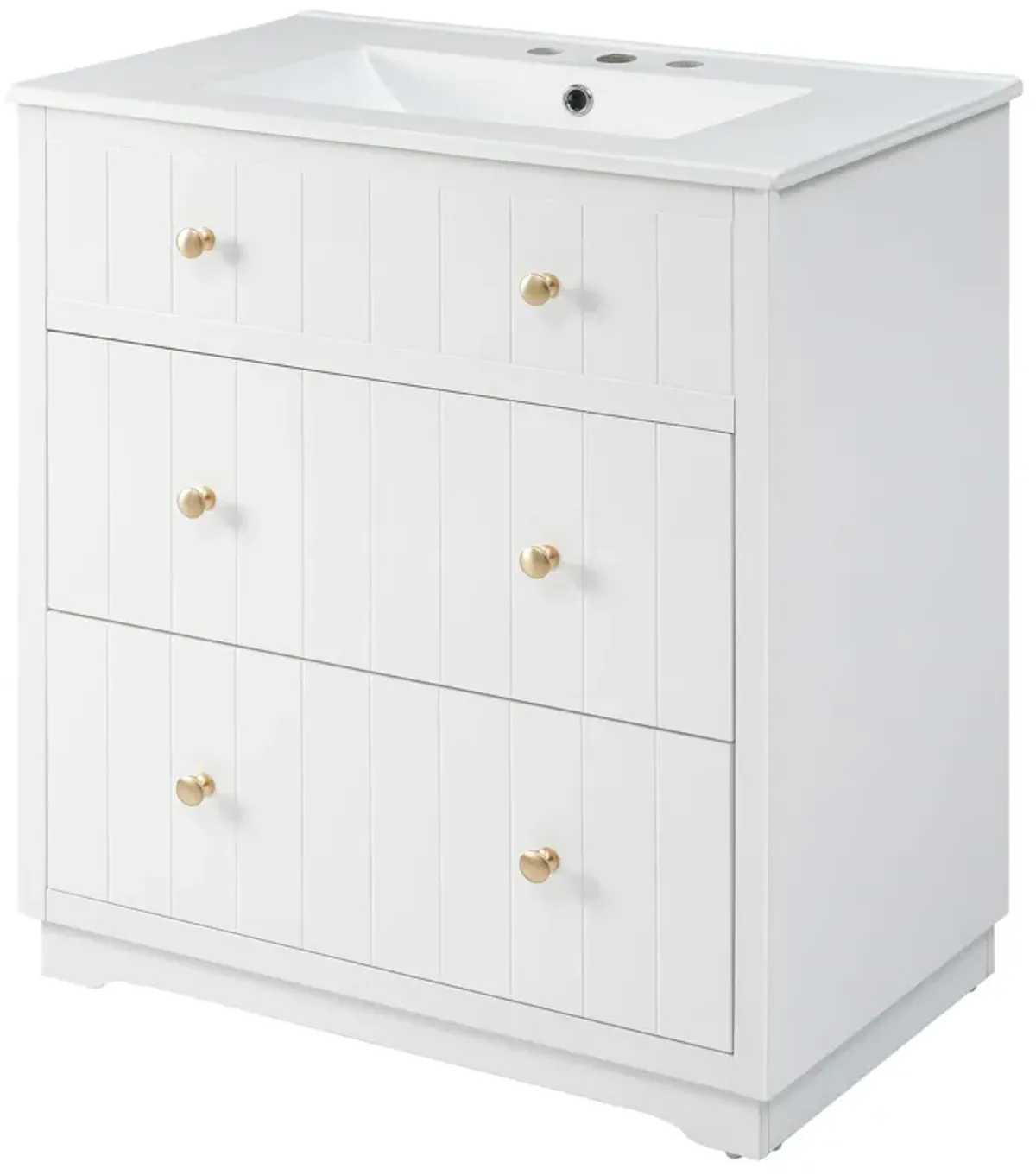 30inch Bathroom Vanity with Sink,Solid Wood Bathroom Vanity with 2 Drawers,Easy Assmebly,Modern Design Bathroom Vanities for Small Space(White)