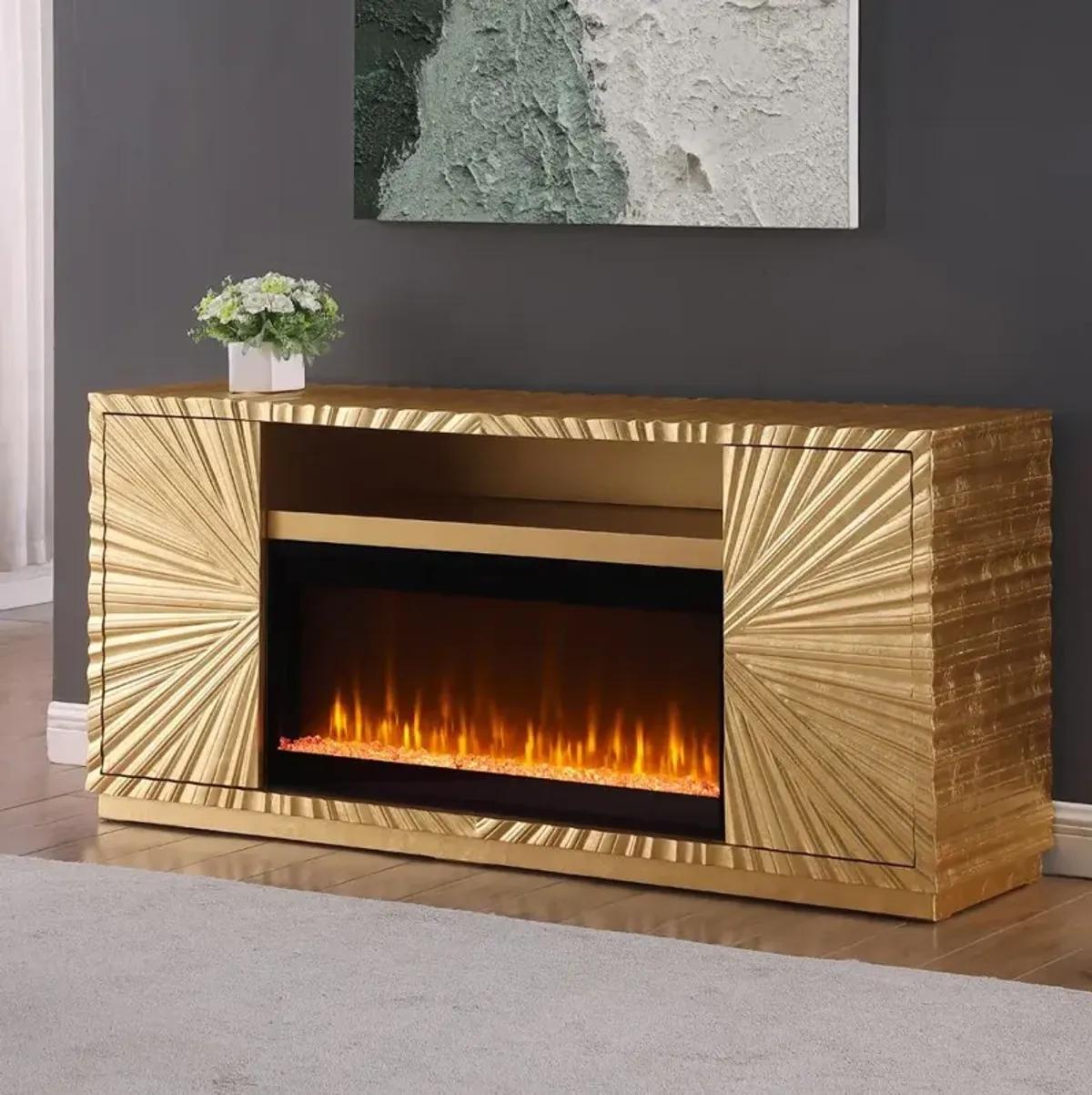 Best Master Furniture Tamzen Electric Fireplace in Gold
