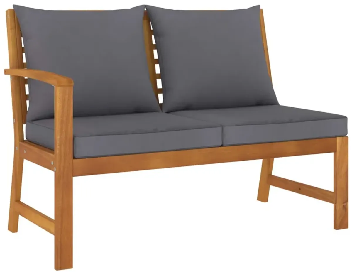 Roma 4pc Patio Sofa Set with Coffee Table, Gray Cushions, Acacia Wood - Benzara