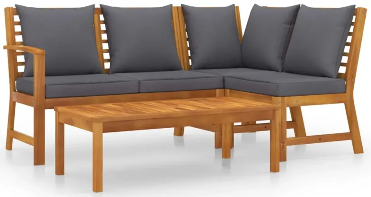 Roma 4pc Patio Sofa Set with Coffee Table, Gray Cushions, Acacia Wood - Benzara