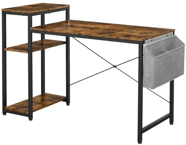 Hivvago Industrial Brown Computer Desk with Shelves & Storage Bag