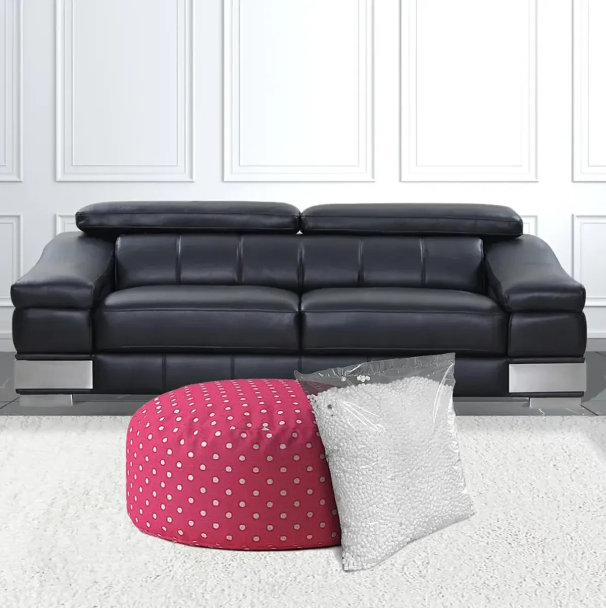 Hivvago 24" Pink And White Cotton Round Polka Dots Pouf Ottoman