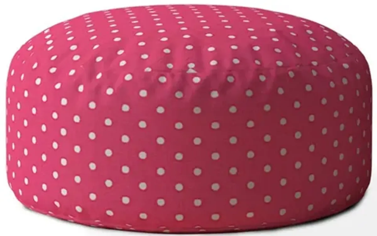 Homezia 24" Pink And White Cotton Round Polka Dots Pouf Ottoman