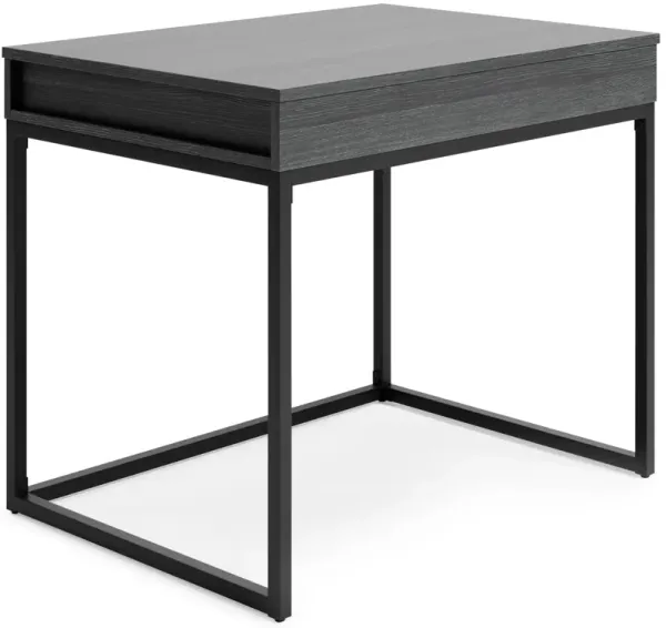 Yasmin Home Office Lift Top Desk, Dark Gray Wood, Black Metal, 36 Inch - Benzara