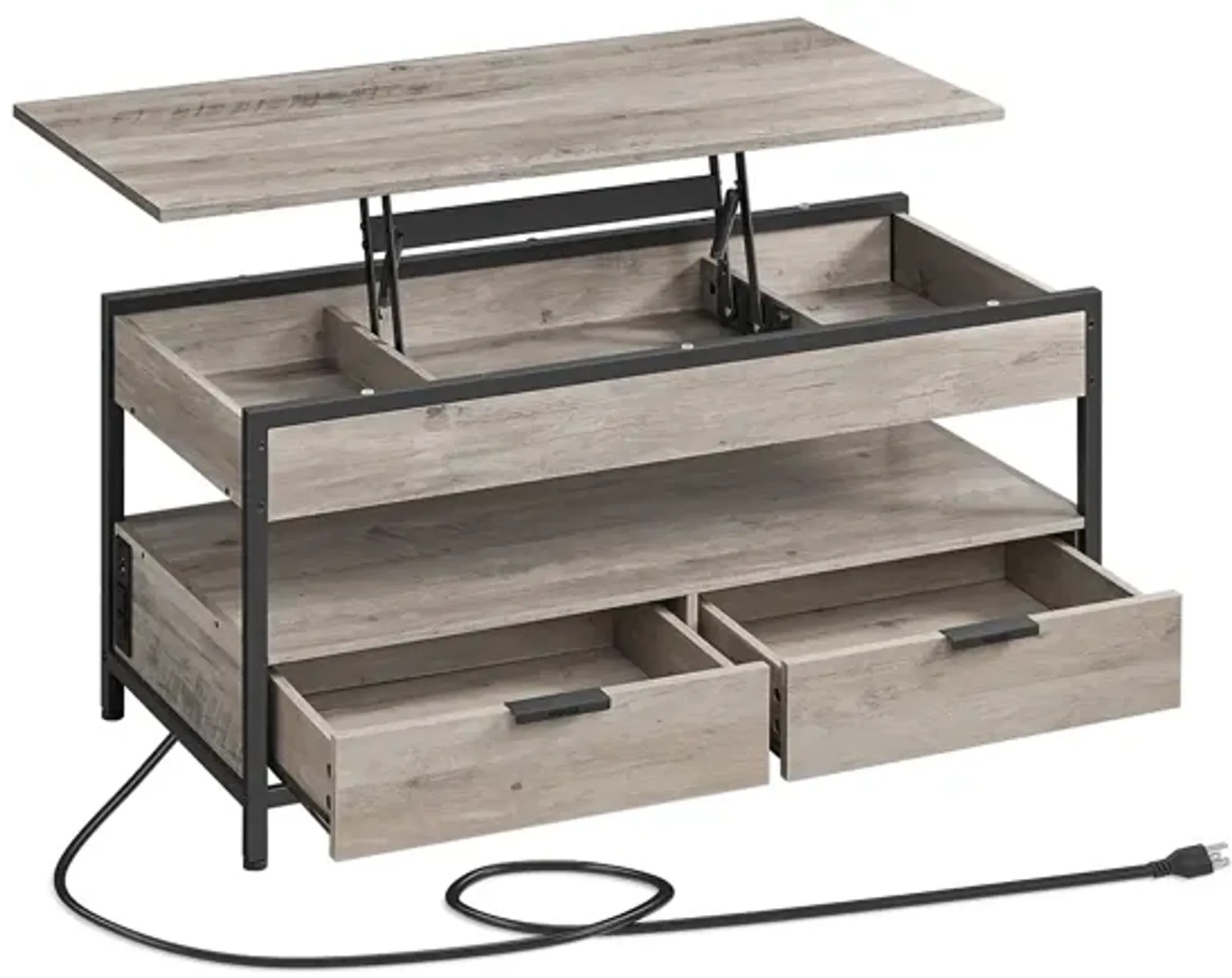 Lift Top Coffee Table with Storage Drawers and Charging Station