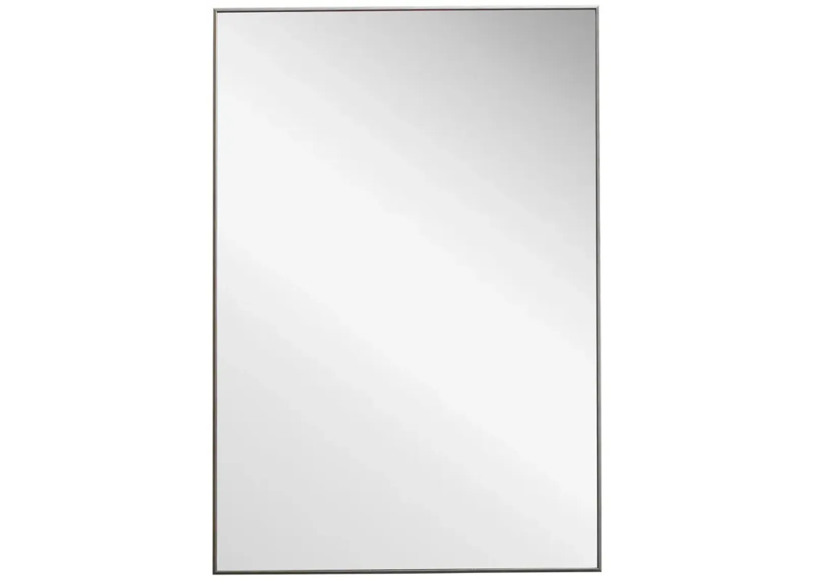 Rectangular Thin Wooden Frame Mirror, Silver - Benzara