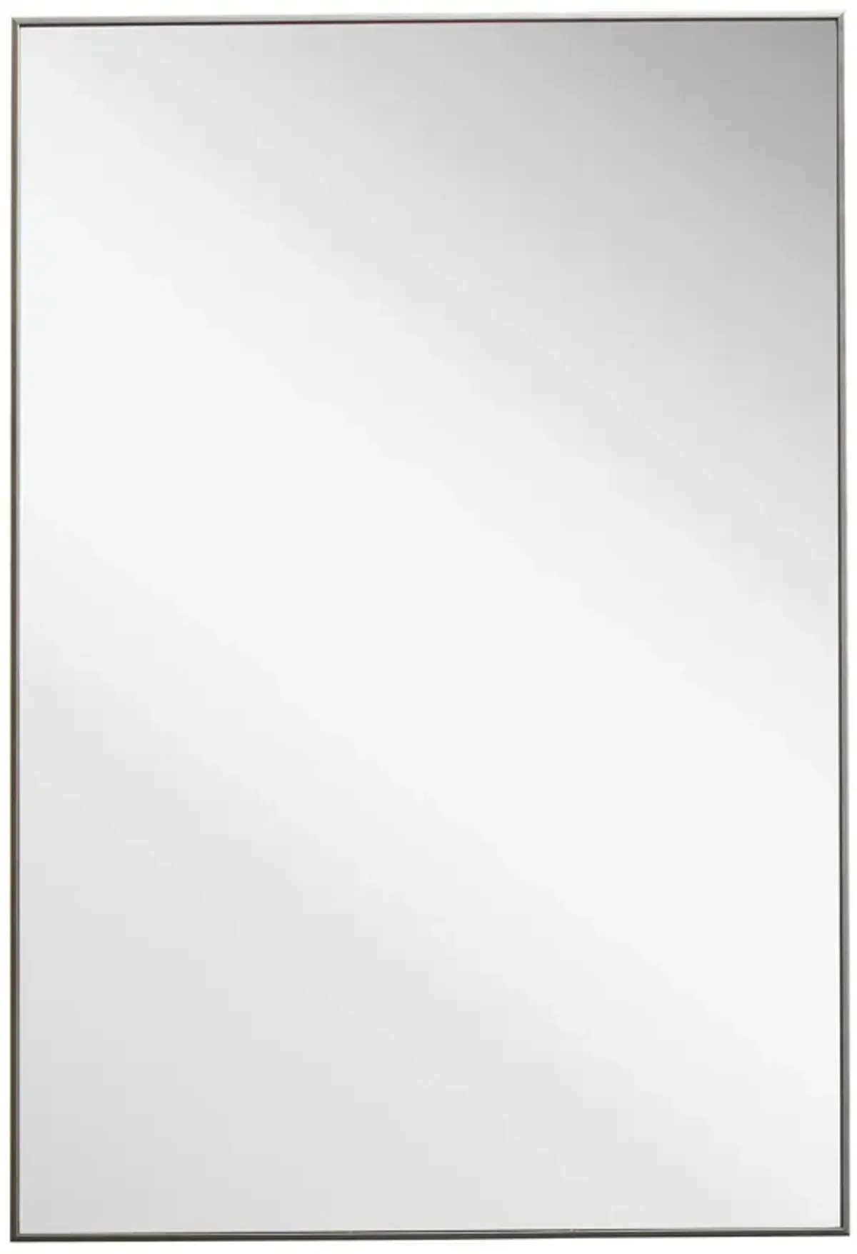 Rectangular Thin Wooden Frame Mirror, Silver - Benzara